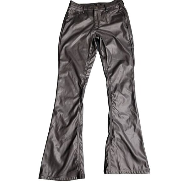 Forever 21 Black Faux Leather 70s Disco Retro Flare Pants Jeans - Picture 4 of 11